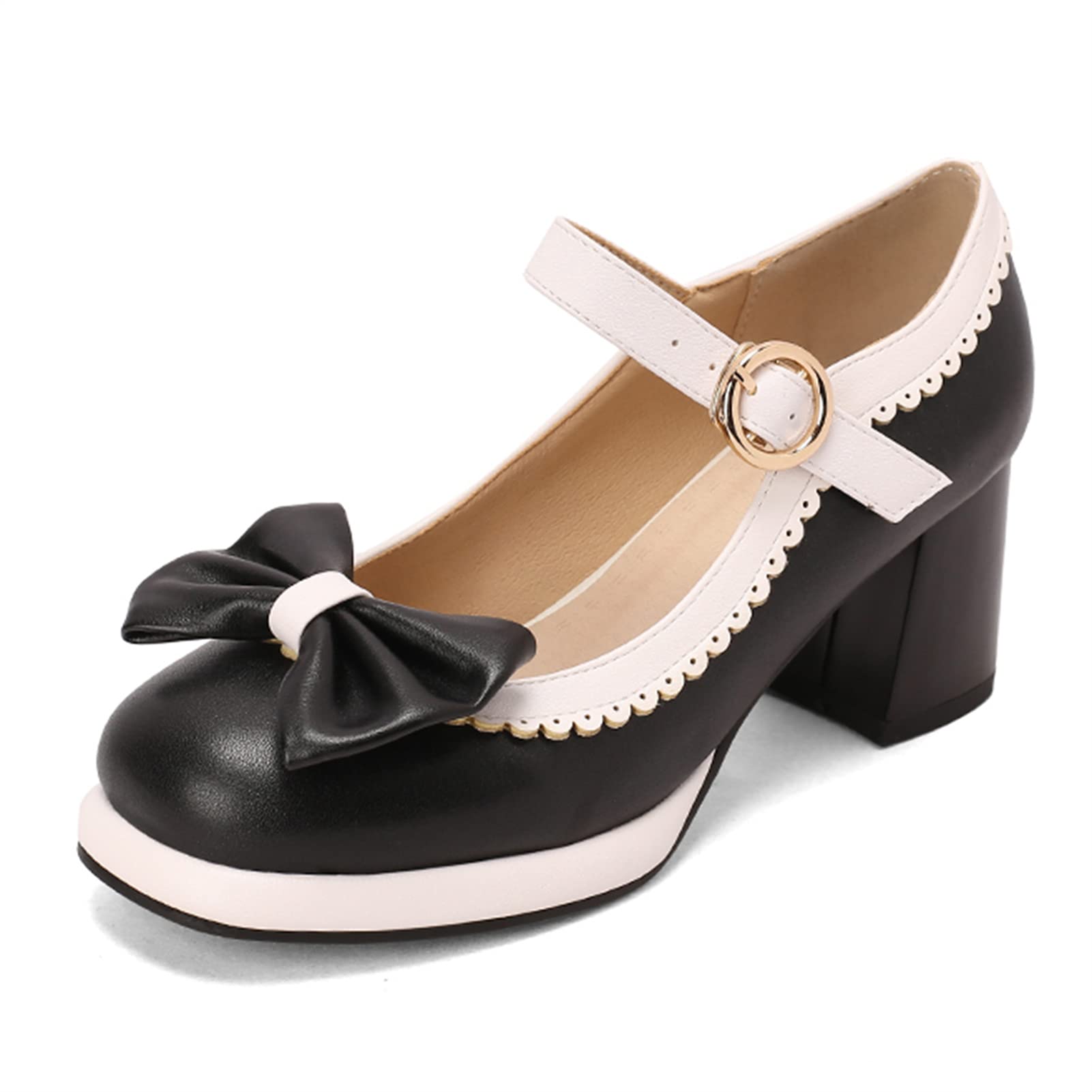 Women's Kawaii Bow Mary Jane Platform Heels - Chunky Block High Heel Dress Pumps for Party, Wedding & Vintage Style Outfits