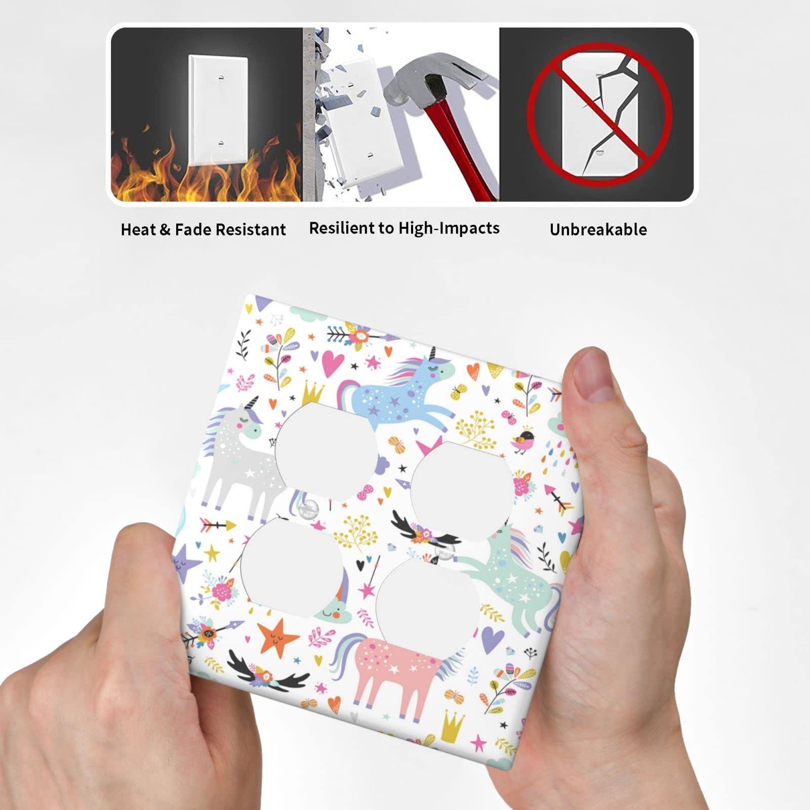Pink Unicorn Double Duplex Outlet Covers - Decorative 2 Gang Wall Plate (4.5
