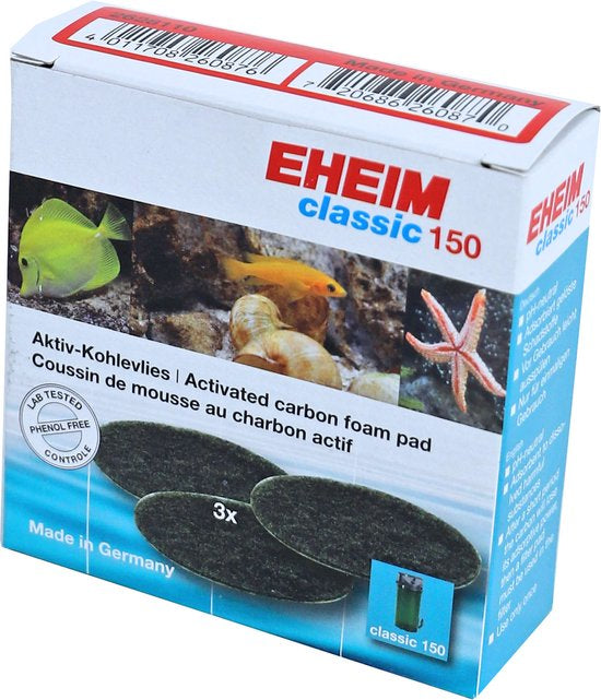 Eheim Carbon Fine Filter Pad (3 Pack) for Classic 150 Canister Filter 2211 - Aquarium Water Filtration Media for Crystal Clear Fish Tank Water