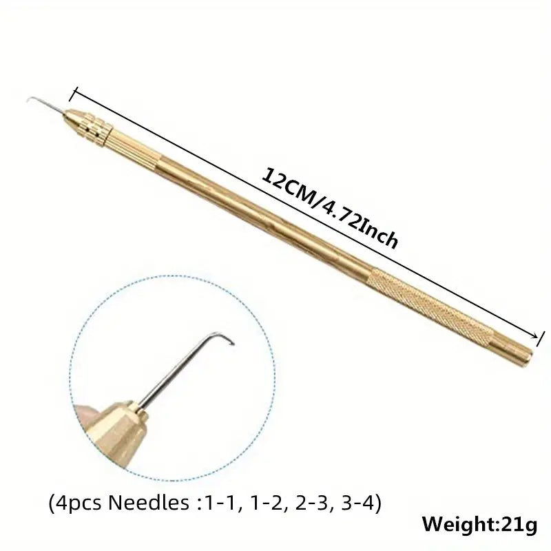 Professional Wig Making Needle Kit with Brass Handle & 4 Hooks - Perfect for Hair Extensions, Weaving, and Styling at Home or Salon