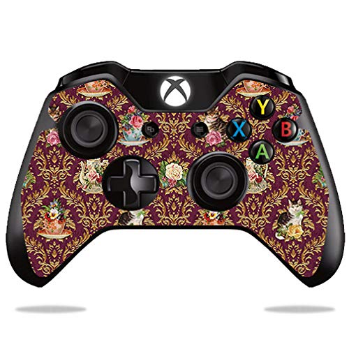 MightySkins Protective Vinyl Skin Wrap for Microsoft Xbox One & S Controller - Teatime Cat Damask Design | Durable, Customizable Cover | Easy to Apply & Remove | Made in USA | Perfect for Gaming, Collectors & Personalization
