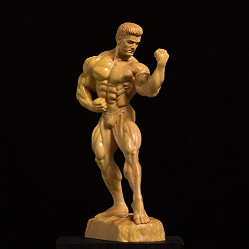 Hand-Carved Boxwood Sculpture - Bodybuilding Male Statue for Home & Living Room Decor | Unique Figurine for Gym, Office, and Man Cave Display
