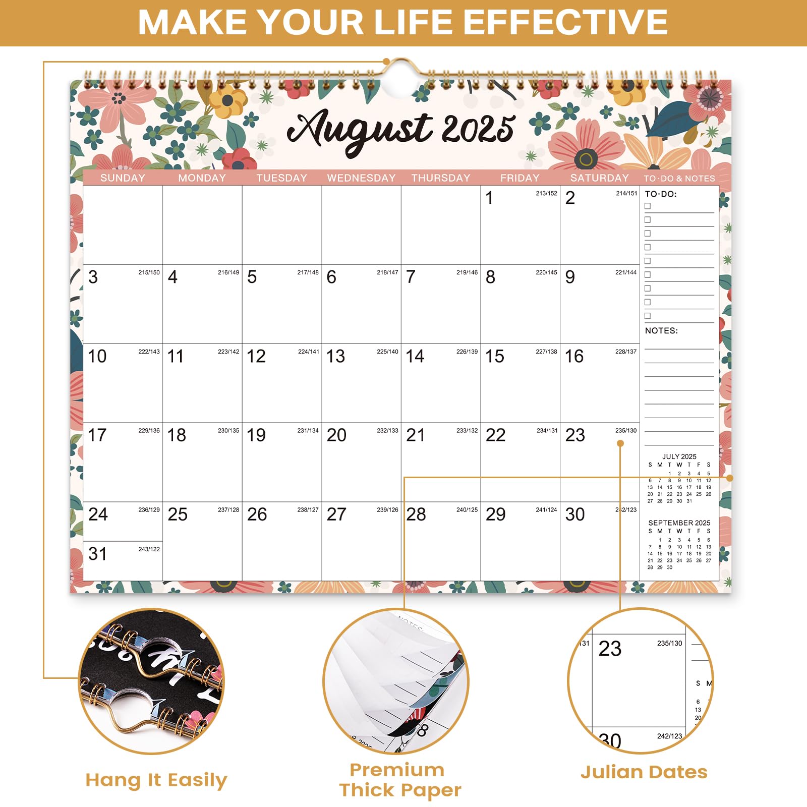 2025-2026 Wall Calendar | 18-Month Planner from July 2025 to December 2026 | Thick Paper & Durable Twin-Wire Binding | Floral Design | Perfect for Home, Office & School Organization
