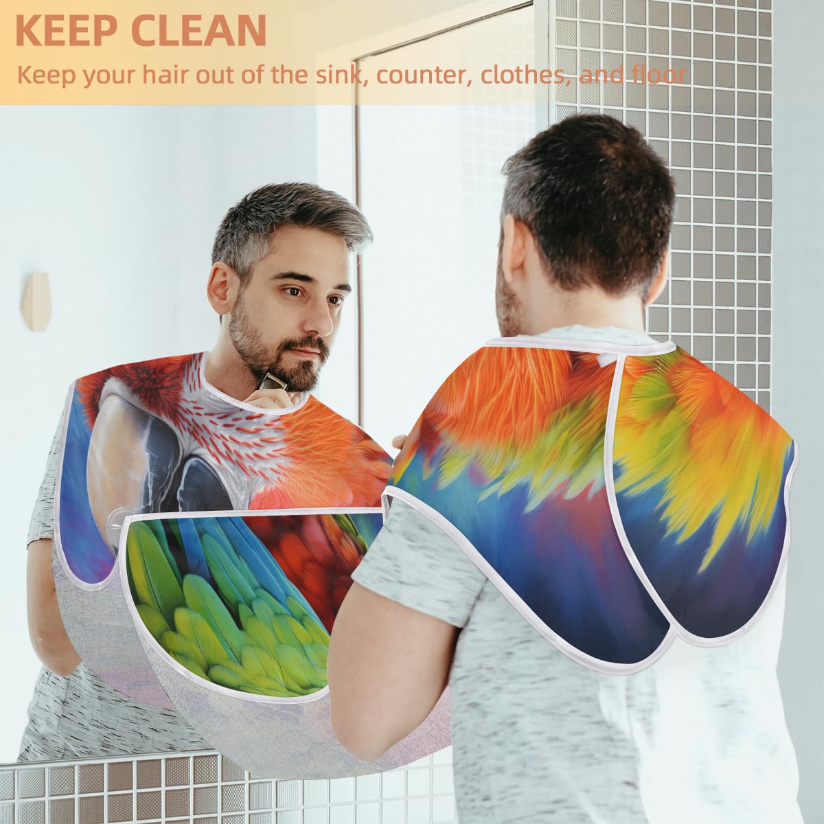 Stylish Bird Parrot Design Shaving Bib for Men & Women - Waterproof Beard & Hair Dye Apron for Barbers, Makeup Artists - Sink Hair Catcher for Easy Cleanup - Perfect Gift for Grooming & Salon Professionals - Ideal for Home Use, Barber Shops & Beauty Salons
