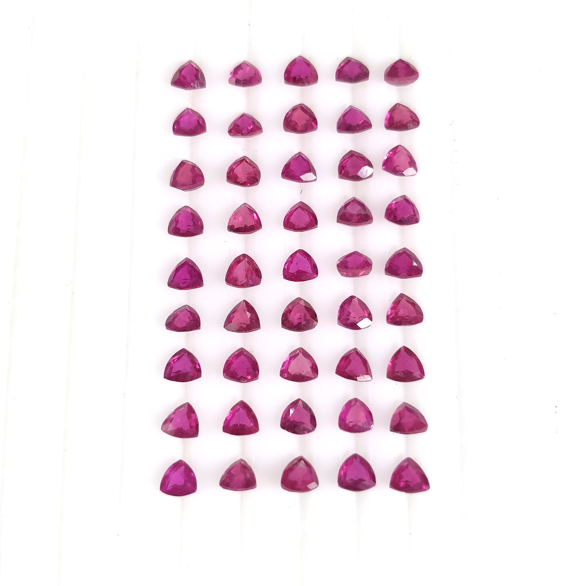 Natural Glass-Filled Pinkish Red Ruby Gemstone - 9.50cts Trillion Cut (4mm, 45pcs) for Jewelry Making, Engagement Rings & Luxury Gifts
