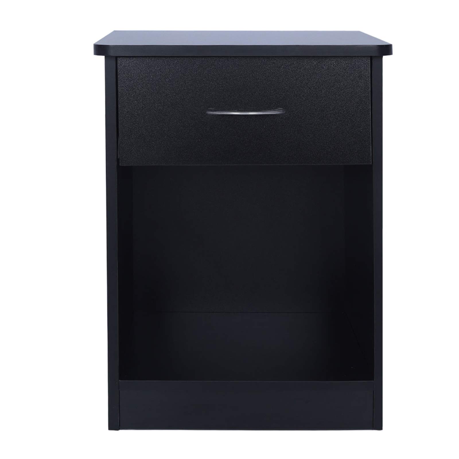 1-Drawer Nightstand with Open Shelf - Black Bedside Table for Bedroom, Dorm, Living Room | Compact Storage End Table with Drawer for Books, Lamps & Bedroom Essentials