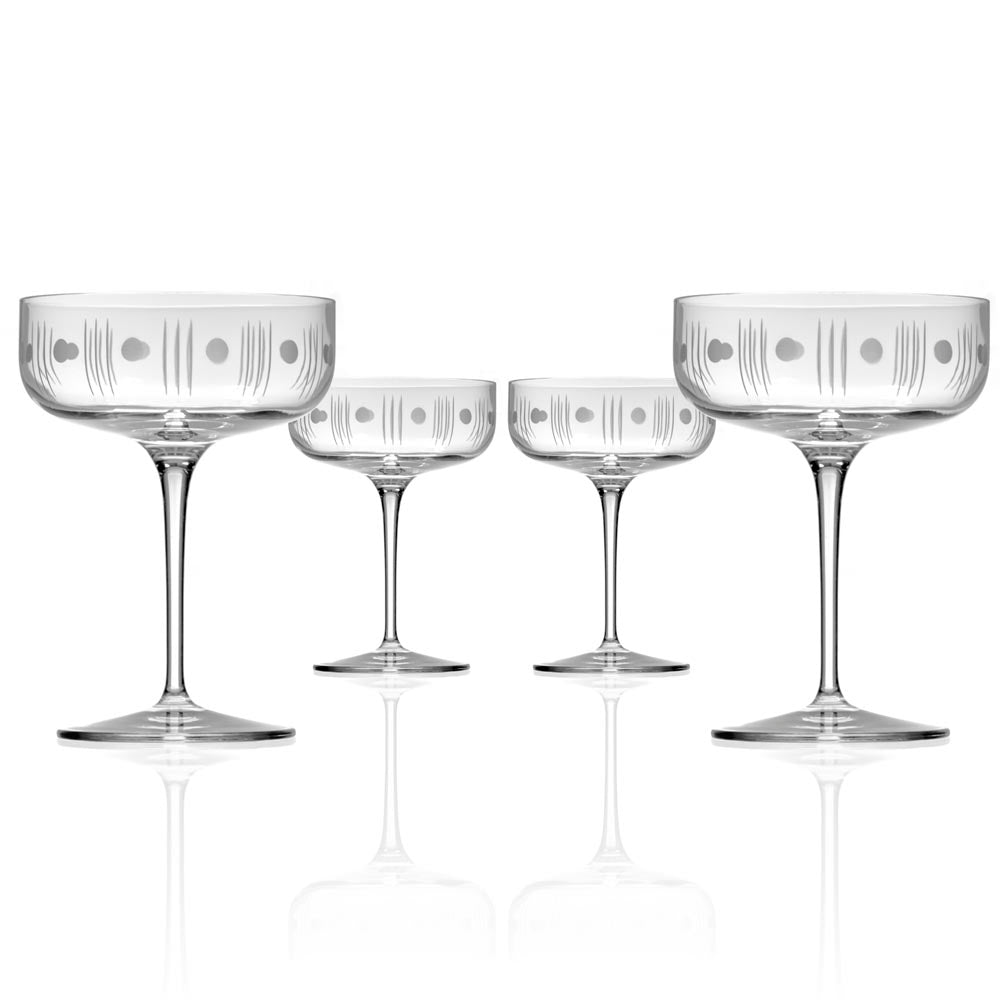 Vintage Mid Century Modern 10.25oz Coupe Cocktail Glasses Set of 4 - Elegant Stemware for Martini, Champagne & Dessert - Perfect for Home Bar, Dinner Parties & Wedding Receptions