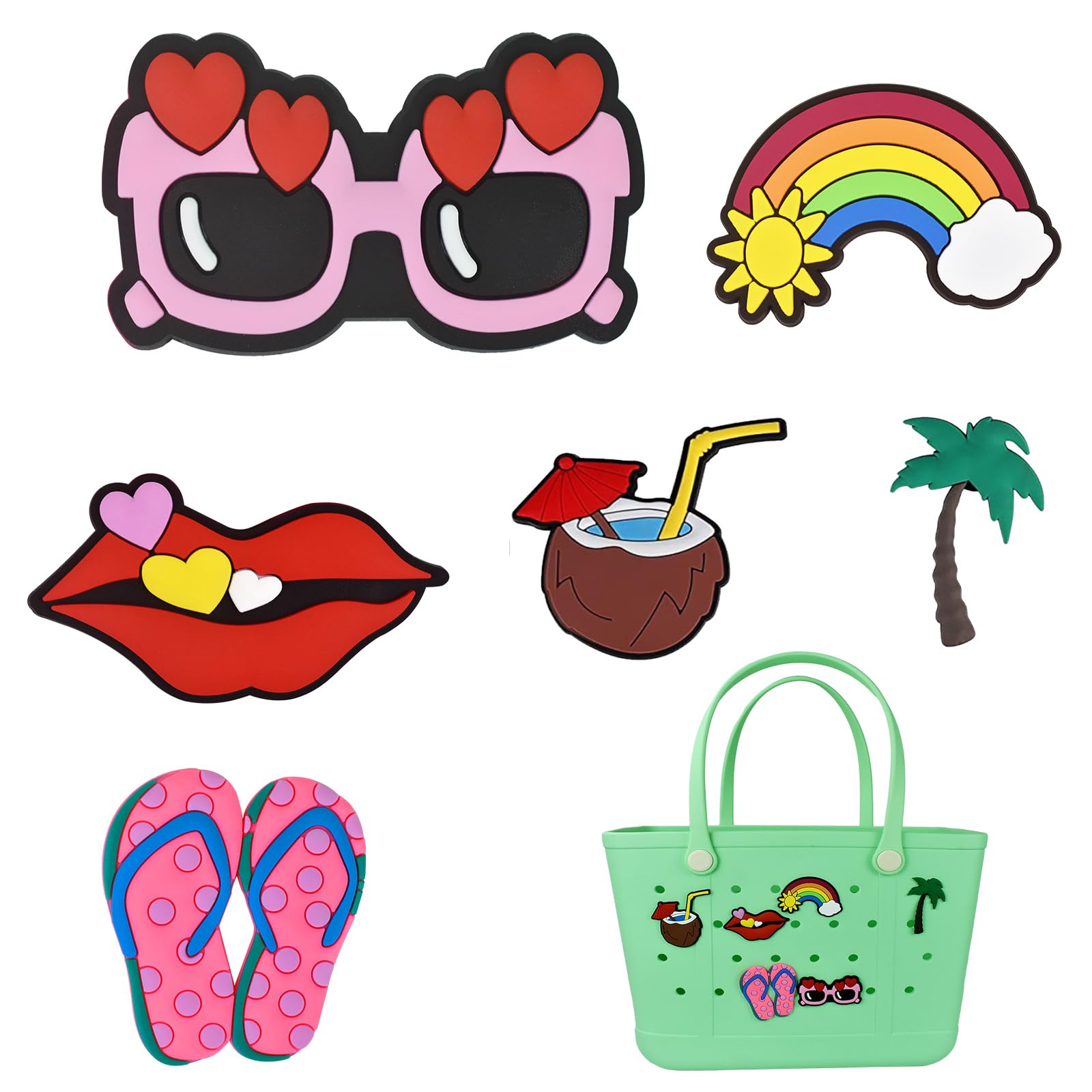 Angilifan 6PCS Rubber Beach Bag Charms - Compatible with Bogg Pack Holes, Fashion Accessories for Personalized Beach Bags (Set of 6) - Perfect for Beach Trips, Pool Parties & Summer Vacations
