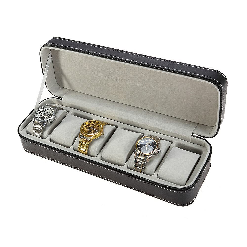 6-Slot Leather Watch Box for Men - Luxury Zipper Watch Display Case & Organizer - Perfect for Travel, Storage, and Watch Collection Display