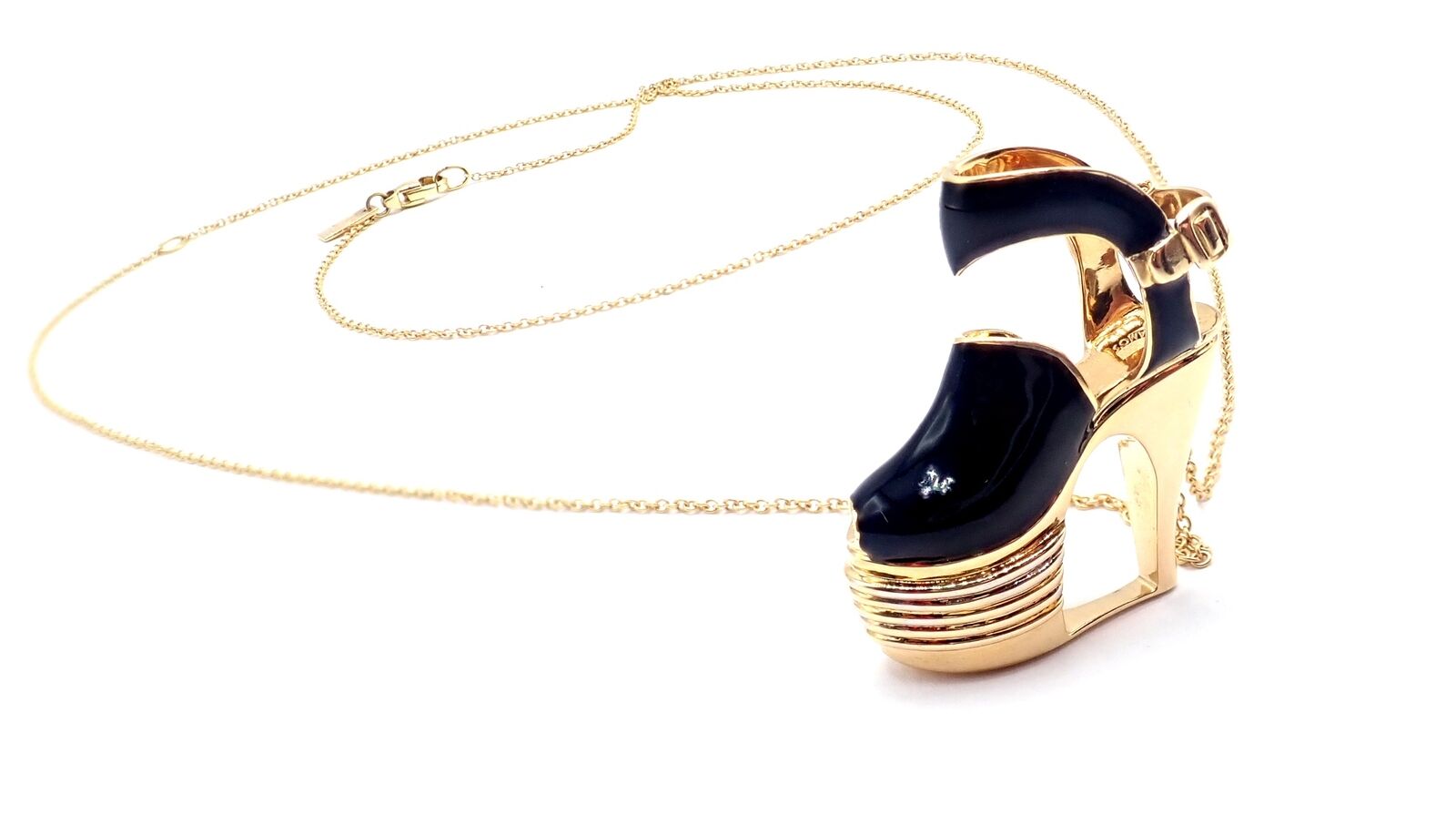Authentic Salvatore Ferragamo 18K Yellow Gold Enamel Shoe Charm Pendant Necklace | Luxury Italian Jewelry for Women | Perfect Gift for Birthday, Anniversary & Special Occasions