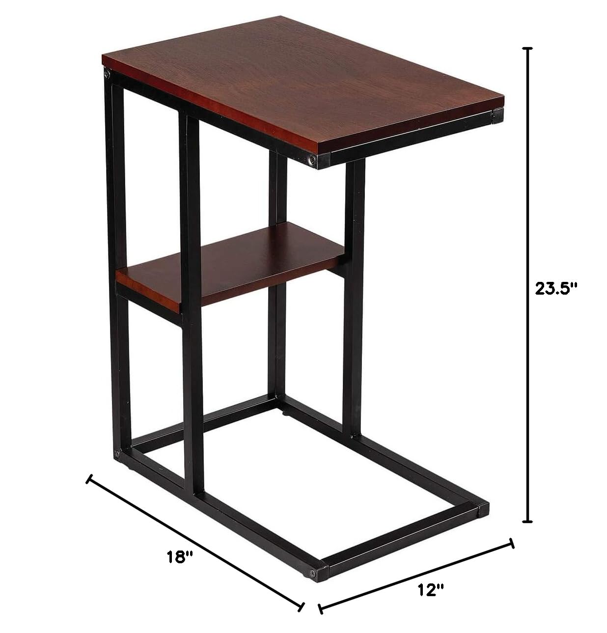 OakRidge Side Accent Table with Shelf - C-Shaped Sofa End Table, Narrow Side Table for Living Room, Bedroom & Office - Perfect for Small Spaces, Holding Drinks, Books & Decor