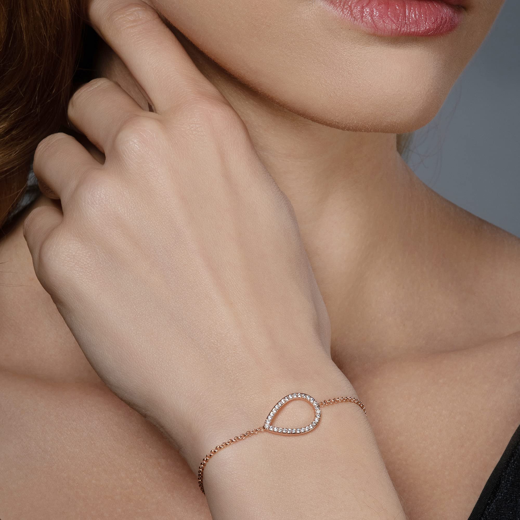 Namana Pear Bracelet with Cubic Zirconia - 18K Rose Gold Plated or Sterling Silver Adjustable Bracelet for Women | Elegant Jewelry Gift Box Included | Perfect for Weddings, Anniversaries & Special Occasions