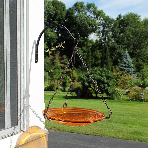 Handmade Mandarin Crackle Glass Birdbath Bowl - Outdoor Garden Decoration for Birds & Wildlife - Perfect for Patio, Yard & Backyard Bird Watching