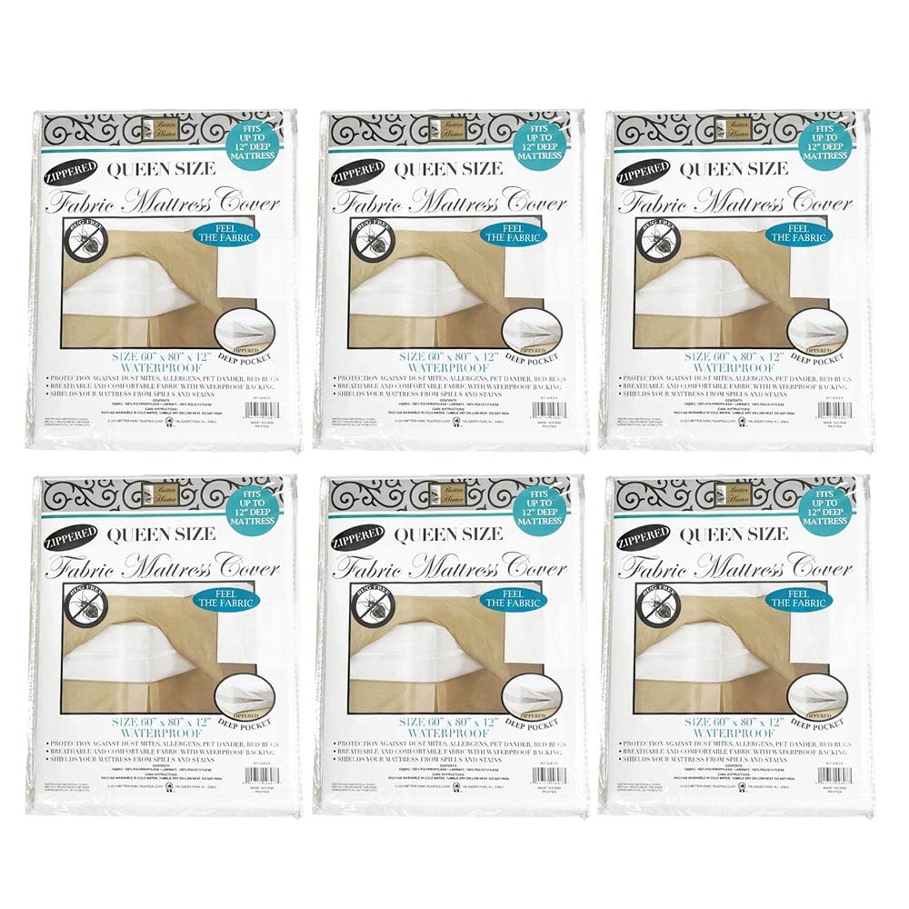 6-Pack Waterproof Queen Size Mattress Protector - Breathable, Zippered, White Bed Cover for Allergy Protection & Easy Cleaning | Perfect for Kids, Pets & Guest Rooms