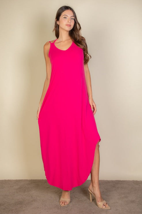 Solid Cami Double Strap Loose Fit Dress - Women's Casual Summer Sundress for Beach, Vacation & Everyday Wear