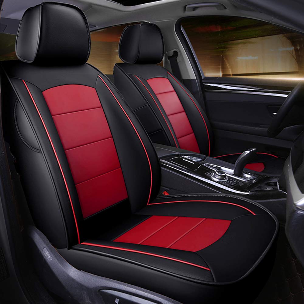 Premium Leatherette Seat Covers for Toyota Tundra 2007-2013 | Exact Fit Truck Seat Protectors | 13-Piece PVC Leather Car Accessories Set (Black & Red) | Weatherproof & Comfort Upgrade for Daily Commute & Road Trips