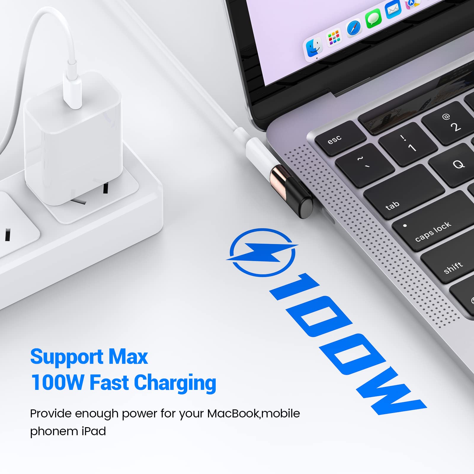 90 Degree USB C Right Angle Adapter (2 Pack) - USB C Male to Female Angled Connector for MacBook Pro, iPad Pro, Steam Deck, Nintendo Switch, Tablets & Phones | Perfect for Gaming, Charging & Data Transfer in Tight Spaces