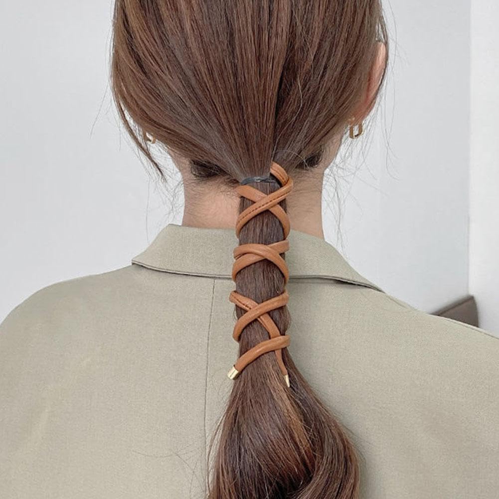 Stylish PU Leather Scrunchies for Long Hair - Fashionable Hair Ties, Ponytail Accessories & Elastic Hair Bands (Perfect for Workouts, Office, Parties & Everyday Use)