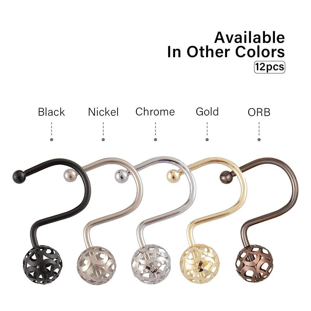 Utopia Alley Shower Rings - 12 Pack Hollow Ball Shower Curtain Hooks for Bathroom, Rust-Resistant Metal Shower Hooks in Brushed Nickel - Perfect for Modern Bathrooms, Dorms and Apartments