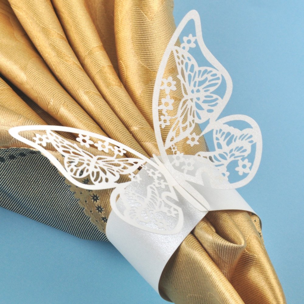 King&Pig 50pcs White Laser Cut Butterfly Napkin Rings - Elegant Table Decor for Wedding, Birthday, Anniversary & Dinner Parties - Perfect for Holiday Gatherings & Special Occasions