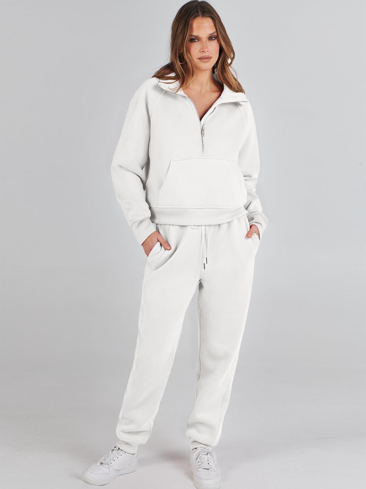 ANRABESS Women's 2 Piece Outfits Long Sleeve Half Zip Sweatshirt & Jogger Pants Lounge Set with Pockets | Fall 2023 Casual Wear for Home, Gym & Street Style
