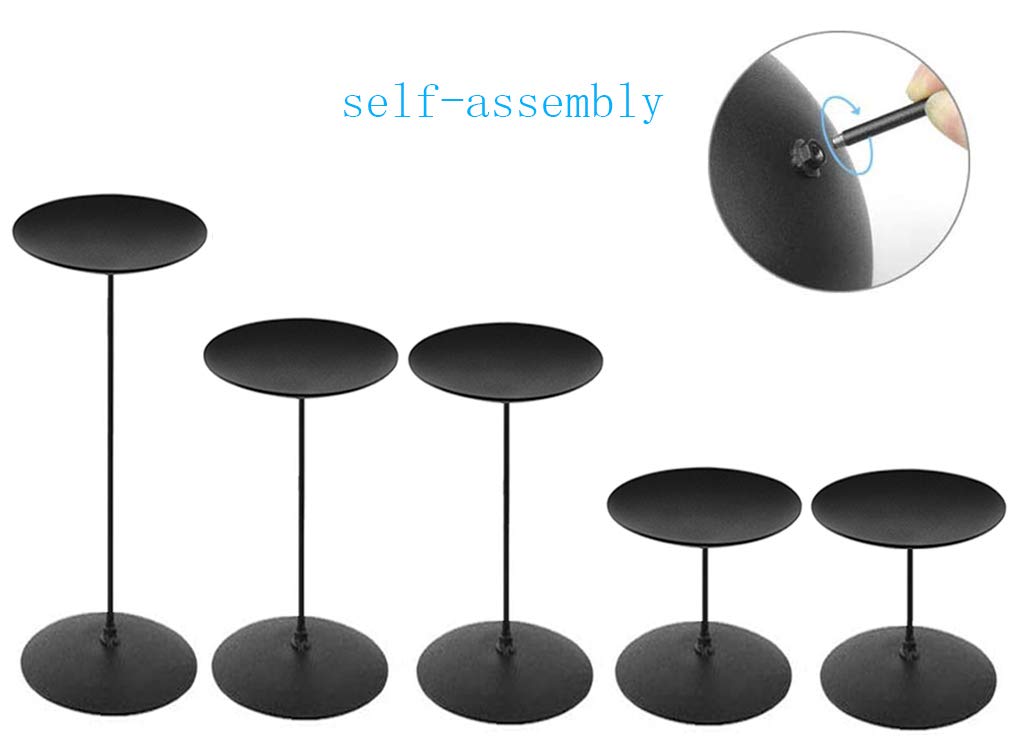 Modern Black Iron Candle Holders for Pillar Candles - Set of 5 Sturdy Fireplace Candelabra, Table Centerpiece for Home Decor, Weddings & Romantic Dinners - Elegant Rustic Candle Sticks for Mantel, Dining Table & Special Occasions