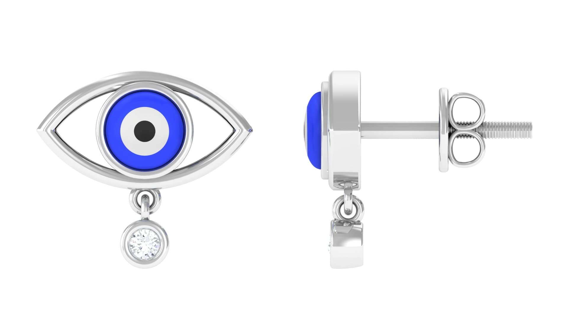14K Solid Gold Diamond Stud Drop Earrings for Women - Bezel Set Evil Eye Design with April Birthstone | Elegant Gift for Anniversary, Birthday & Special Occasions