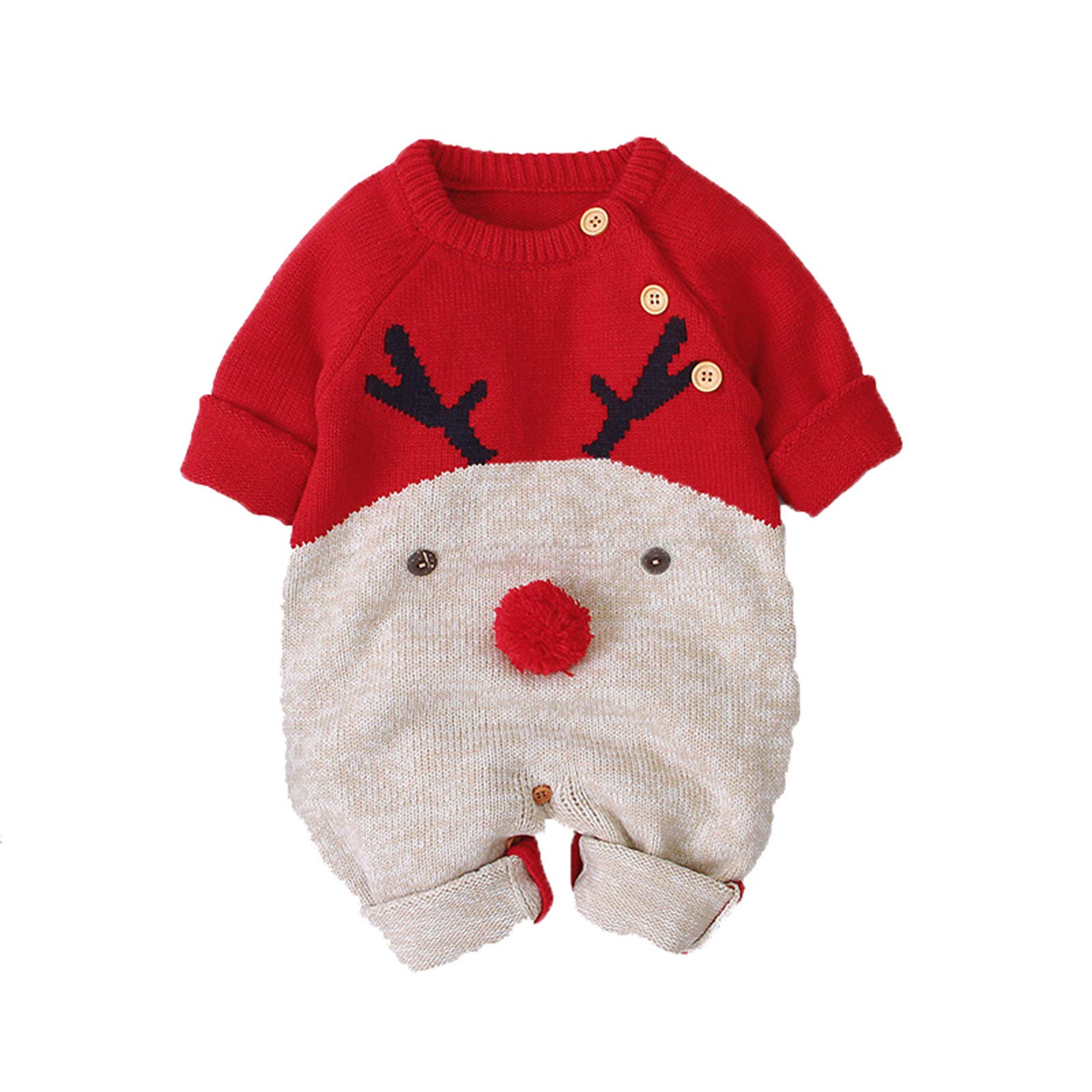 Baby Girl Christmas Sweater Jumpsuit | Newborn Infant Santa Plush Romper | Xmas Knit Outfit for Holiday Photos & Family Gatherings