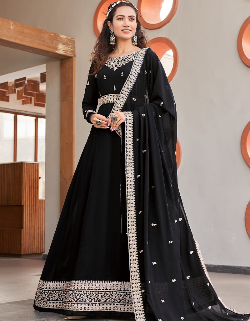 Elegant Black Anarkali Style Salwar Suit - Designer Pakistani/Indian Ethnic Wear for Women - Perfect for Weddings, Parties & Festive Occasions