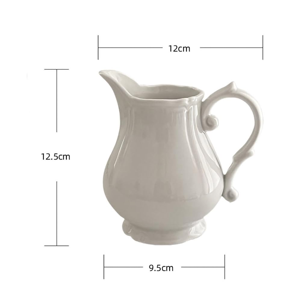 Vintage Embossed Creamer Pitcher - Elegant Coffee, Milk, and Sauce Serving Jug for Kitchen - Perfect for Tea, Coffee, and Dessert Presentation - White Ceramic Creamer Pitcher