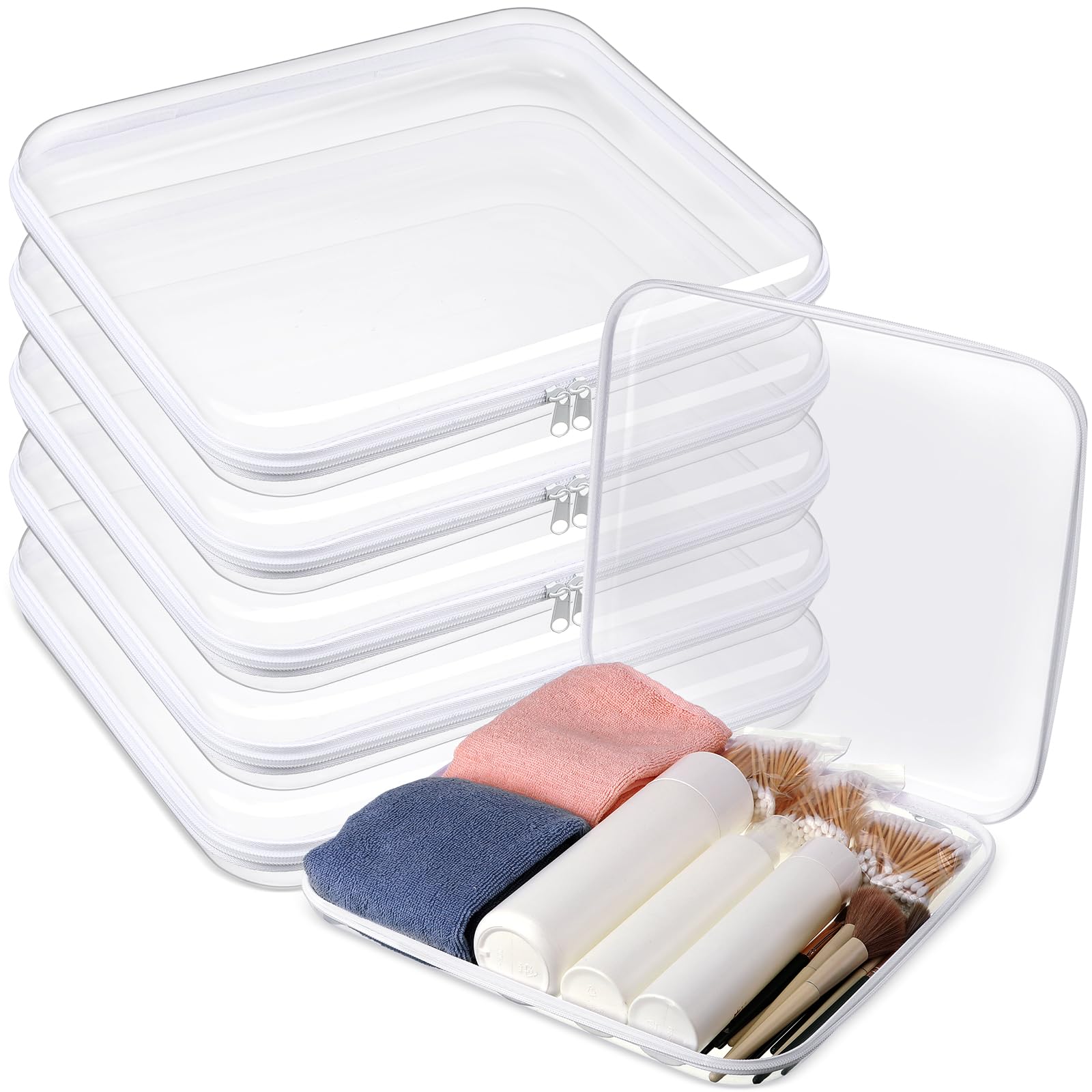 Sanwuta 6-Pack Clear Hard Plastic Zipper Pouches - Waterproof Makeup Organizer, Travel Storage Bags for Cosmetics, Jewelry, Snacks & Small Accessories - Perfect for Travel, Home & Office Organization