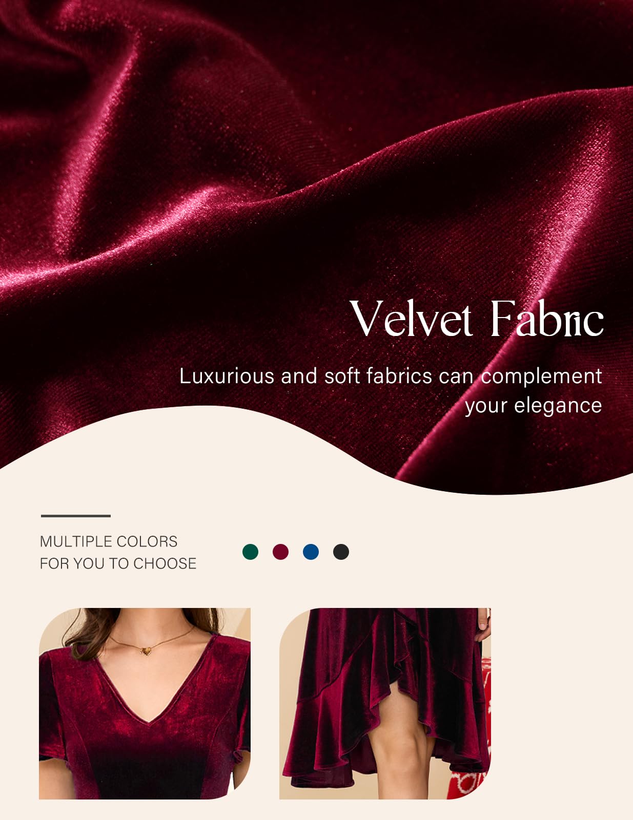 DRESSTELLS Women's Velvet Cocktail Dress 2024 | Elegant V-Neck Formal Gown for Christmas, Wedding Guest & Holiday Parties | Winter Evening Wear for Special Occasions