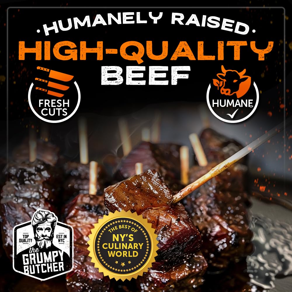 Premium Grumpy Butcher Sirloin Steaks & Smoked Beef Brisket Gift Box - 4 Top Sirloin Steaks & Burnt Ends - Perfect Steak Gift for Husband, Father's Day, Anniversary - Gourmet BBQ & Dinner Party Essential