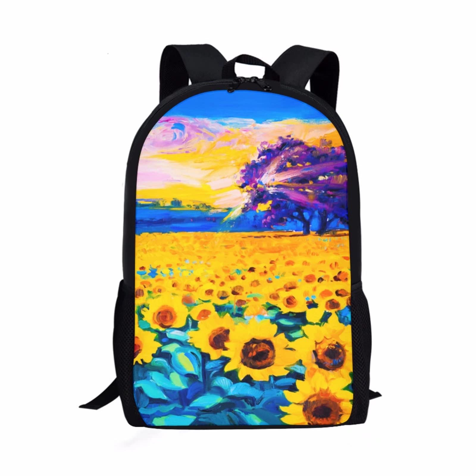 Dolyues 17 Inch Kids Backpack for Girls - School Backpack, Travel Daypack for Teens with Sunflower Oil Painting Design - Perfect for School, Travel & Casual Use