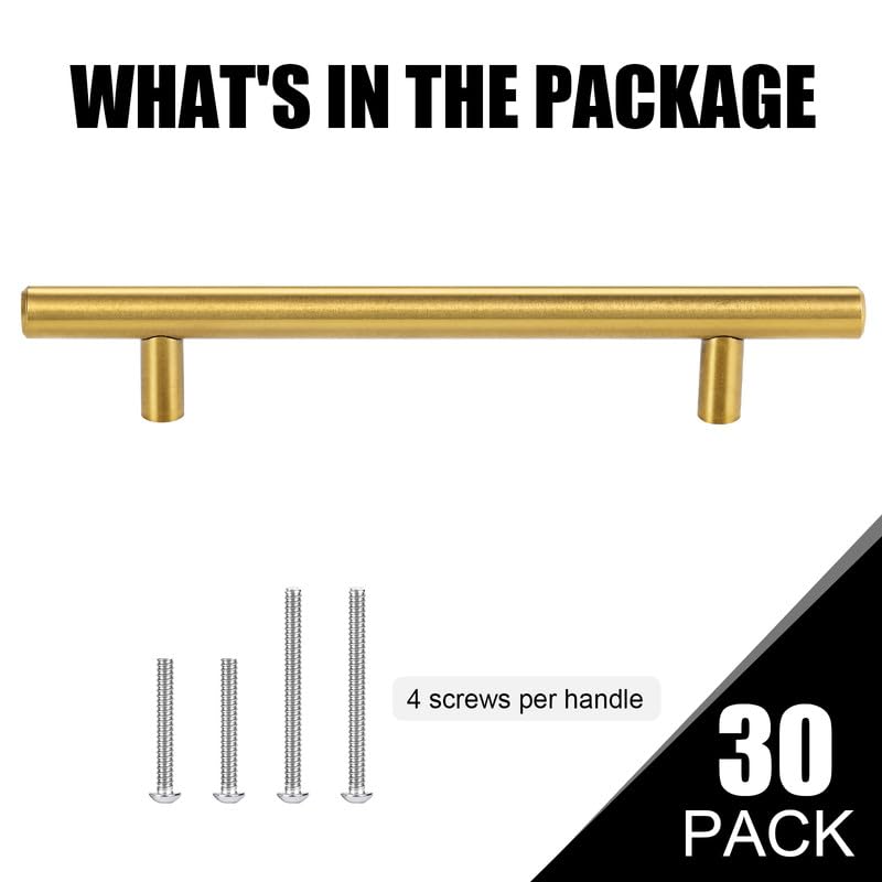 30 Pack 7.5 Inch Stainless Steel Cabinet Pulls & Drawer Handles - Brushed Brass Finish, 5