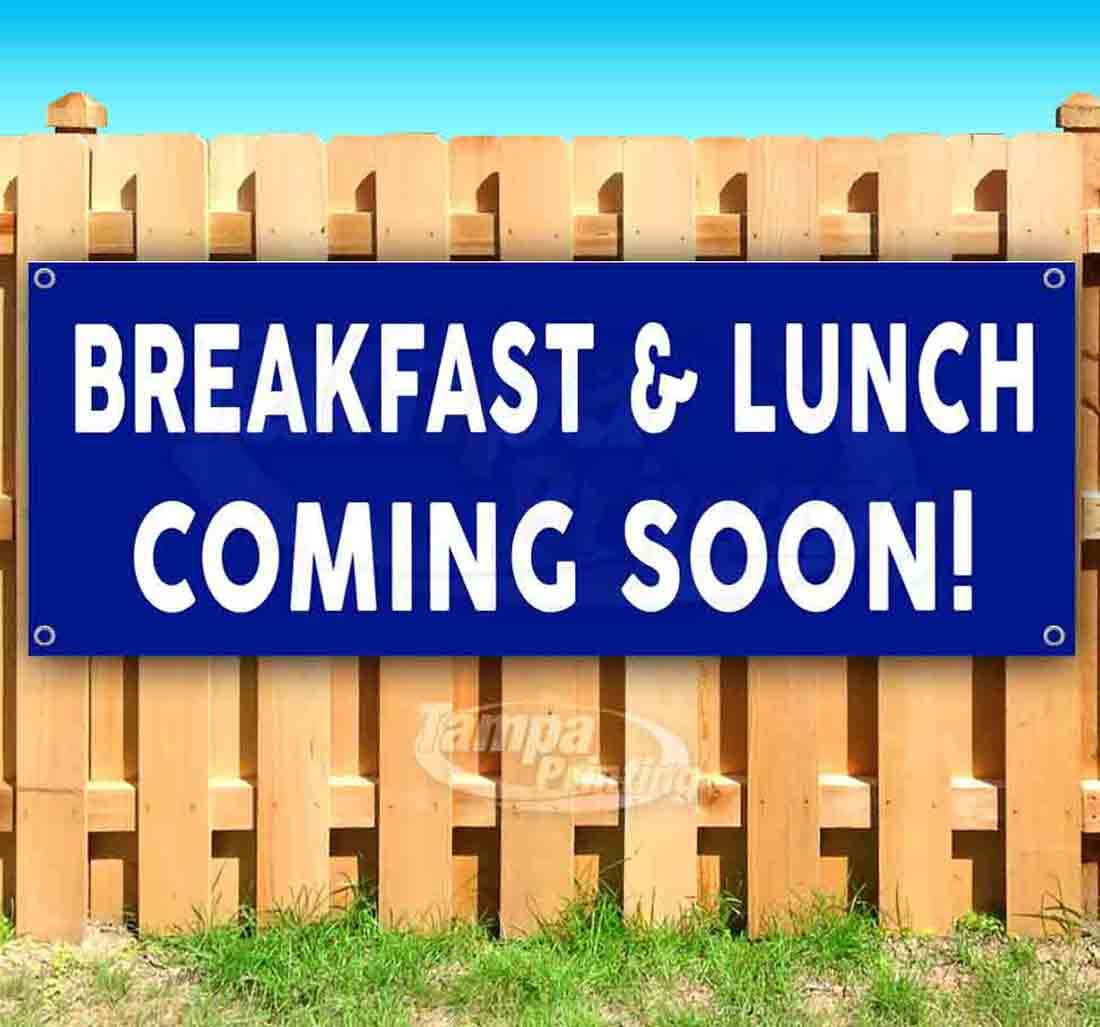 13 oz Heavy-Duty Vinyl Breakfast & Lunch Coming Soon Banner - Non-Fabric, Single-Sided with Metal Grommets | Perfect for Restaurants, Cafes & Food Trucks