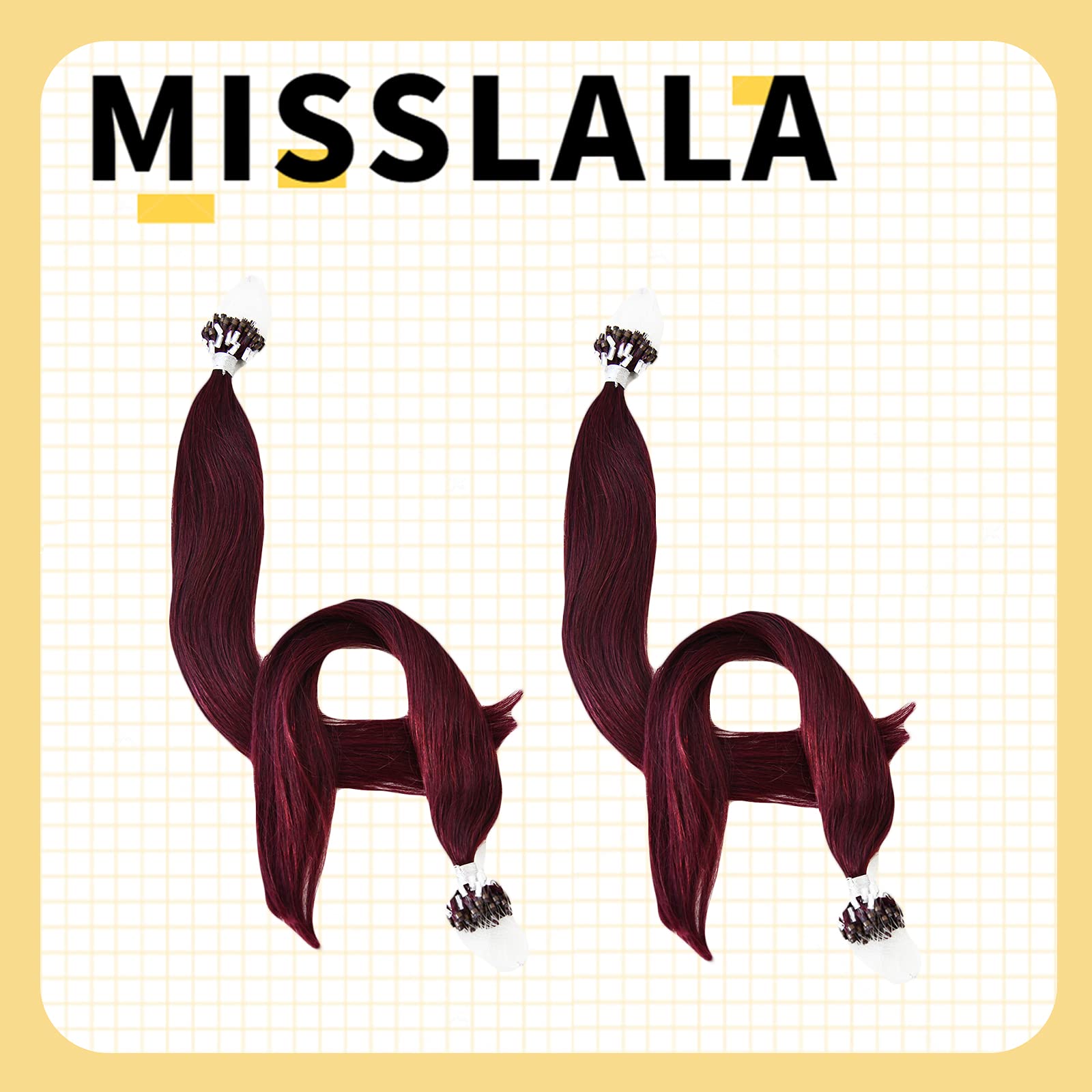 Misslala 22 Inch Microbead Hair Extensions - 100% Remy Human Hair with Micro Ring Links (50G, 50 Strands) in #99J Red Wine Color | Perfect for Parties, Weddings & Daily Styling