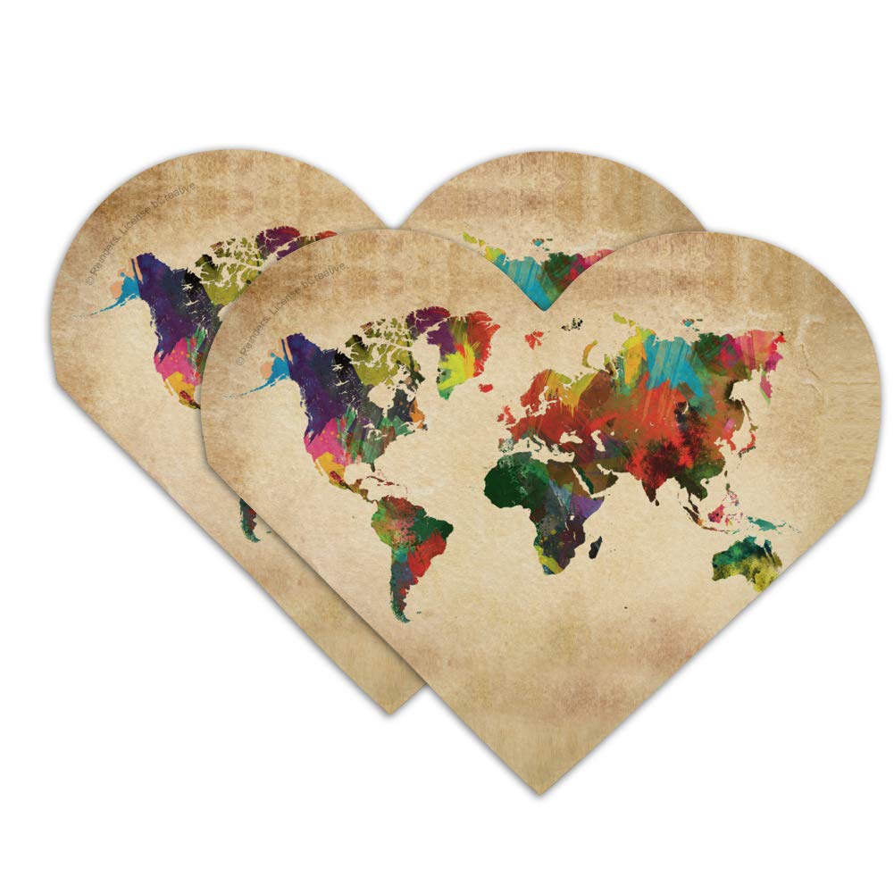 Rainbow World Map Earth Globe Heart Faux Leather Bookmark Set of 2 - Perfect for Book Lovers, Travel Enthusiasts & Gift Giving