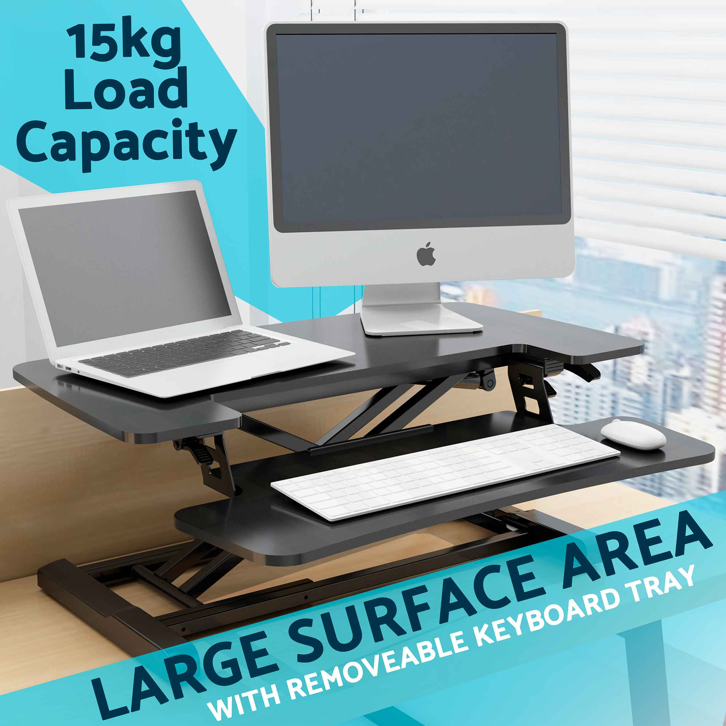 71cm Height Adjustable Standing Desk Converter Riser - 50cm Max Height & 15kg Capacity - Ergonomic Workstation Solution for Home Office, Gaming & Study (Model DH14)