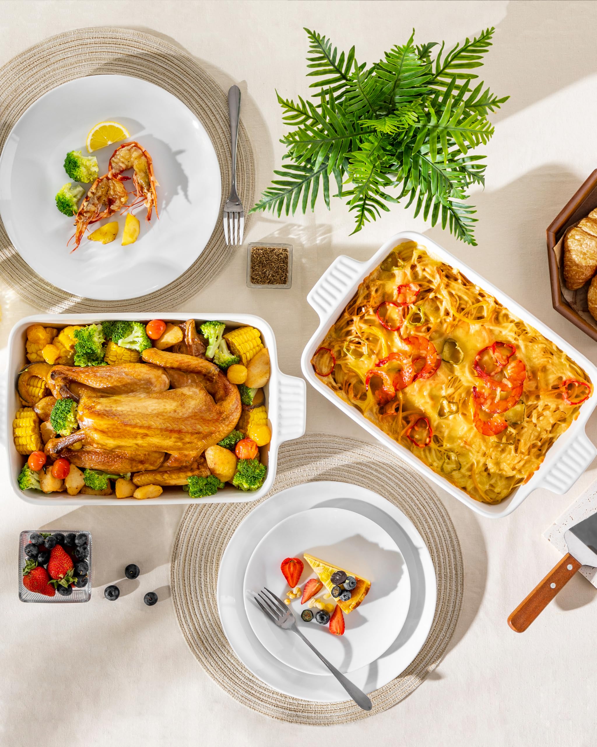 MALACASA 4.4 QT Ceramic Baking Dish - 9x13 Inch Large Rectangular Casserole Pan with Handles, Oven & Microwave Safe White Lasagna Dish for Baking, Roasting & Serving - Perfect for Family Dinners, Holiday Meals & Potlucks