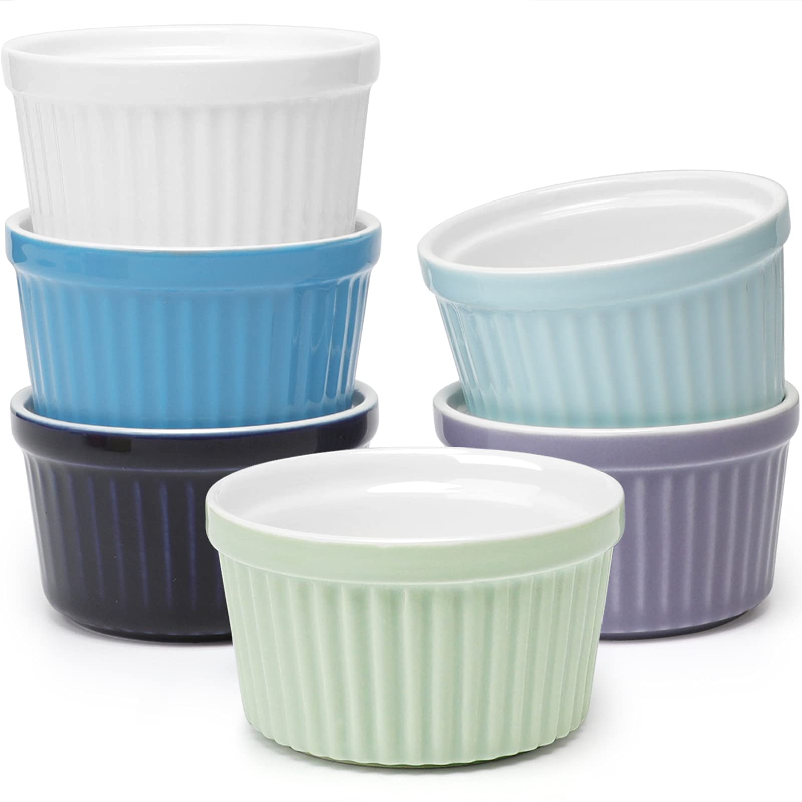 amHomel 8 OZ Porcelain Ramekins Set of 6 - Oven Safe Baking Cups for Creme Brulee, Pudding, Sauce & Souffle | Assorted Colors | Perfect for Desserts, Appetizers & Meal Prep