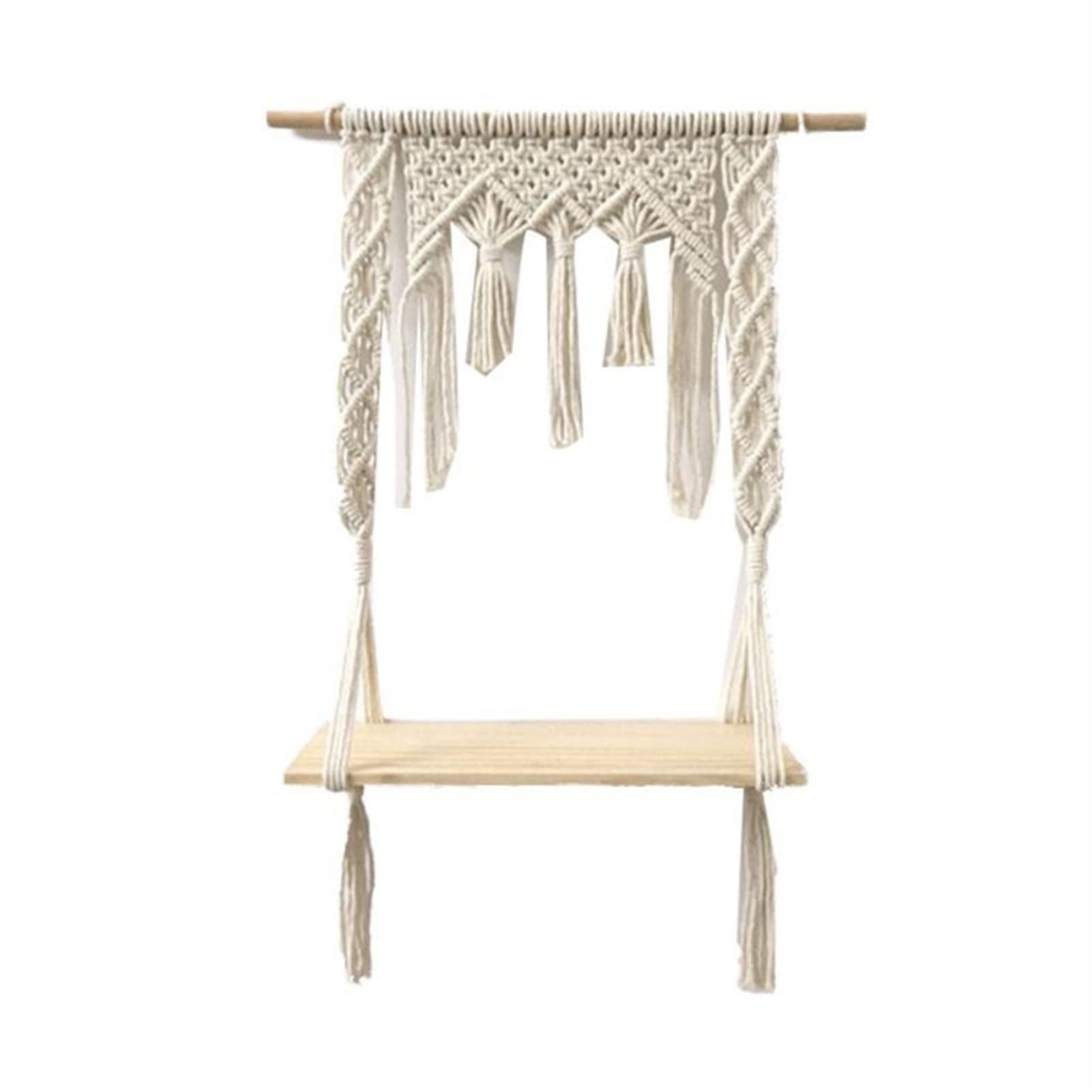 Hand-Woven Macrame Bohemian Wall Hanging Shelf - Natural Cotton Tapestry & Wooden Storage Rack for Home Decor, Plant Display, Bedroom & Living Room Organization