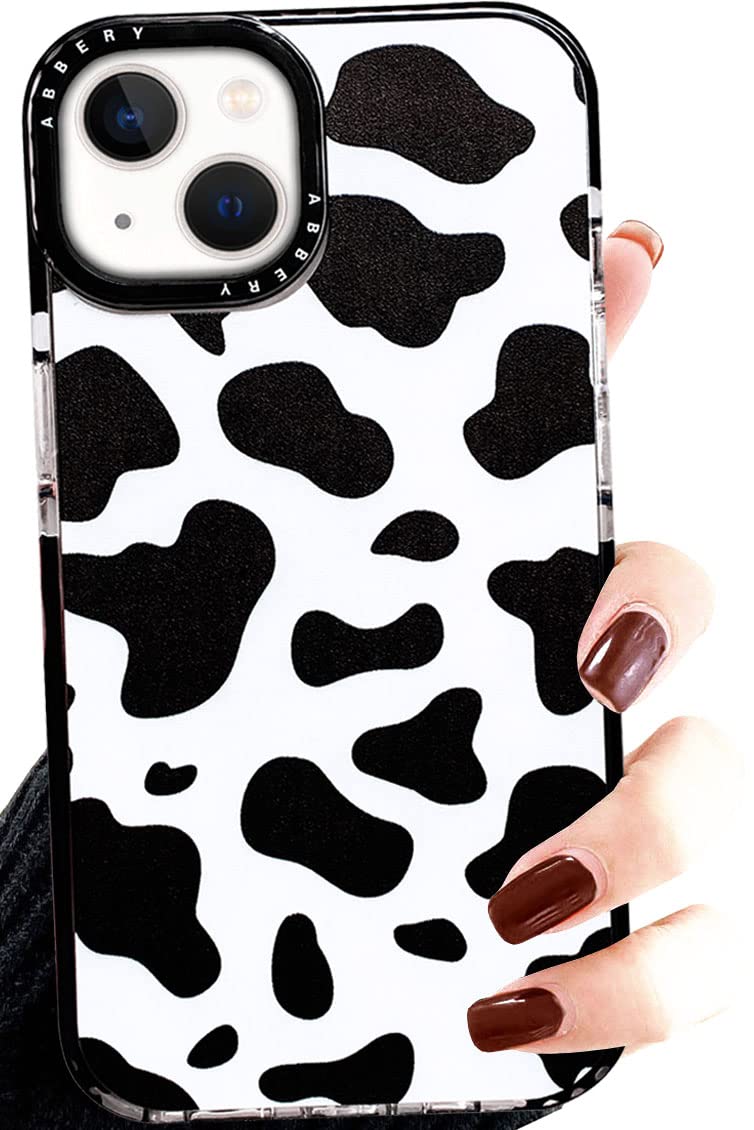 Abbery Cow Print iPhone 13 Case - Clear Cute Aesthetic Silicone TPU Cover with Shockproof Protection | Durable Transparent Phone Case for Women & Girls | Perfect for Everyday Use, Work, School & Travel