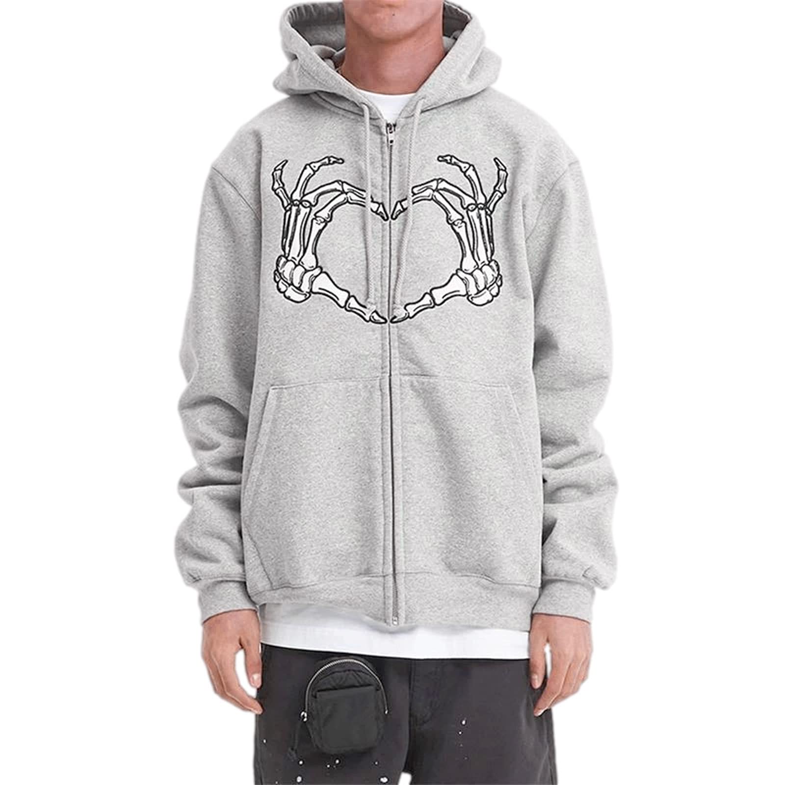 Unisex Skeleton Print Oversized Zip-Up Hoodie Jacket - Streetwear Aesthetic Shacket for Men & Women | Perfect for Casual Outfits, Layering & Urban Fashion