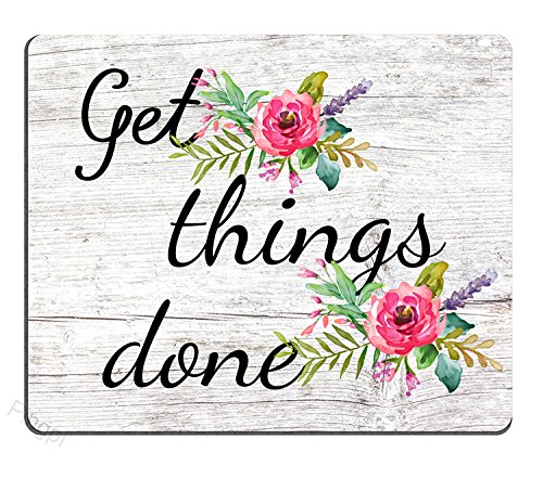 Floral Mouse Pad with Motivational Quote - Get Things Done Neoprene Mousepad for Office & Home - Watercolor Vintage Flower Design Computer Accessories - Perfect for Work Desks, Gaming Setups & Home Office Decor