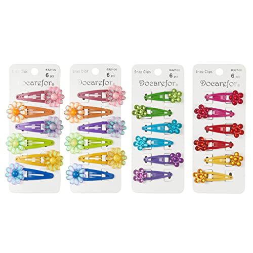 DOCAREFOR 24 Pcs Sunflower Hair Clips for Girls - Non Slip Metal Snap Hair Claw Clips Barrettes for Kids (2 Sizes, Multicolor) - Perfect for School, Parties, and Everyday Hairstyles