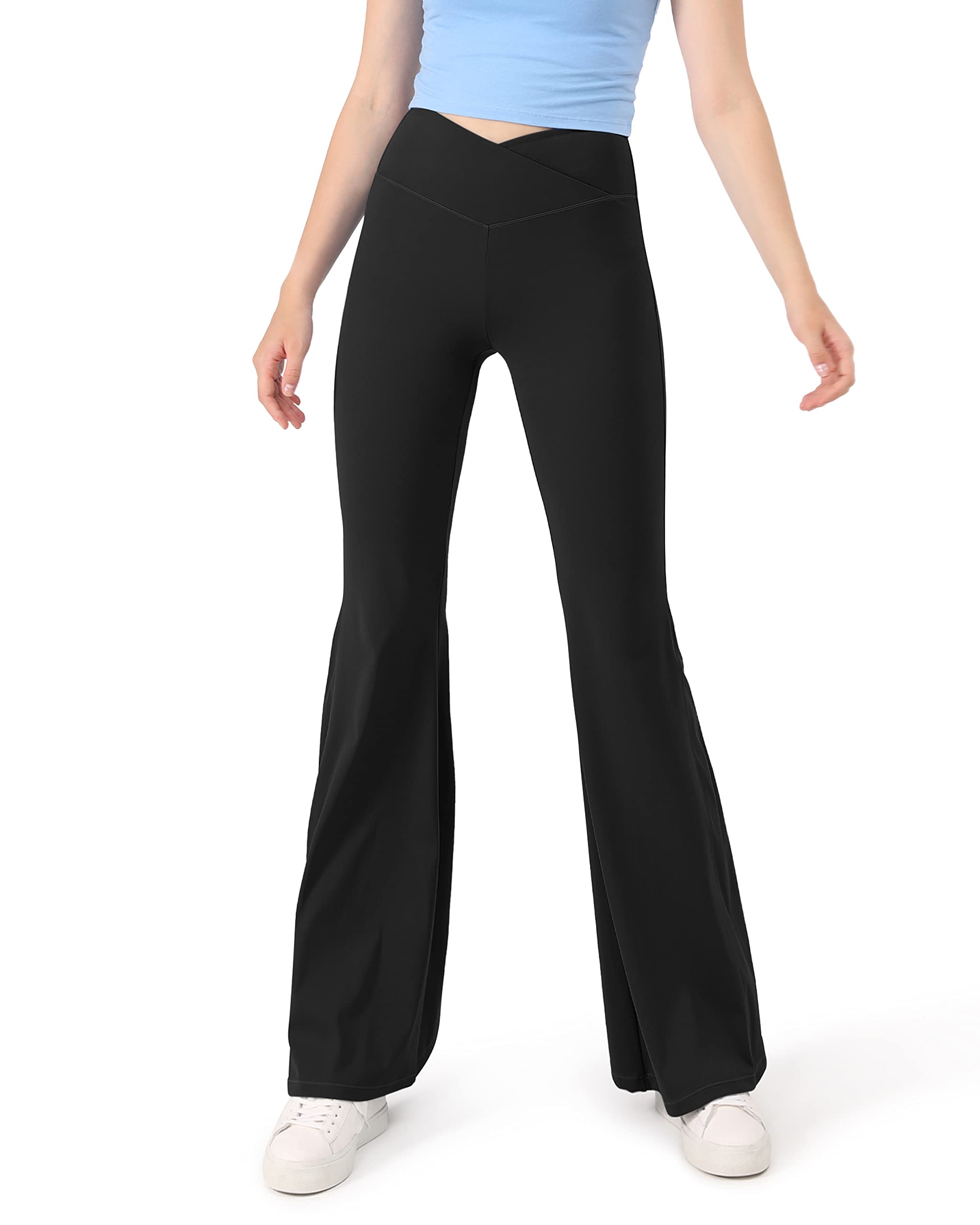 ODODOS Women's Cross Waist Bootcut Yoga Pants - Non See Through Bootleg Gym Workout Flare Pants for Yoga, Running & Casual Wear