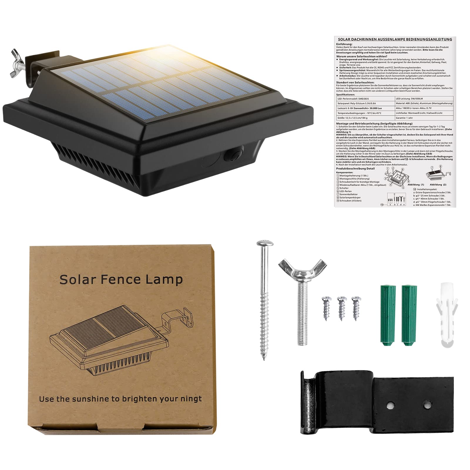 UniqueFire Solar Gutter Lights Outdoor - 40 LED Bright Solar Powered Waterproof Deck Lights for Wall, Fence, Stairs, Steps & Yard (4 Pack, Black/Warm White) | Perfect for Pathway Lighting, Garden Decoration & Nighttime Safety