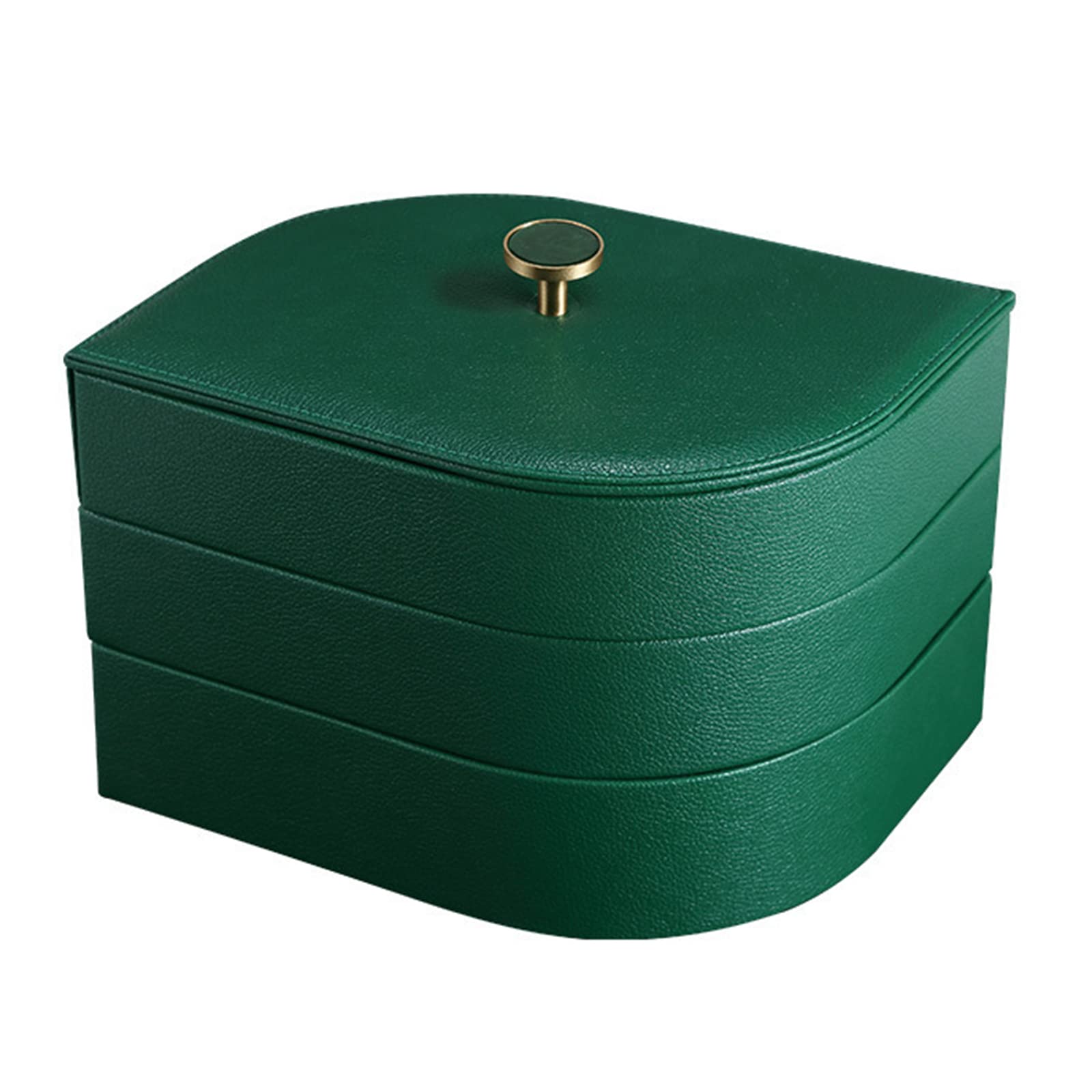 3-Layer Leather Jewelry Organizer Box with Lid - Stackable Flannel Jewelry Case & PU Tray - Perfect Gift for Women, Mom, Girlfriend (Green) | Jewelry Storage for Travel, Home, Vanity & Dresser