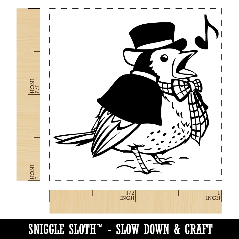 Christmas Caroler Song Bird Robin Self-Inking Rubber Stamp - 1 Inch Small Stamp with Black Ink - Perfect for Holiday Cards, Gift Wrapping & DIY Crafts
